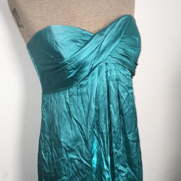 VTG Y2k NICOLE MILLER PETITES 100%SILK RUCHED DRAPED TEAL MIDI DRESS SZ 8P - Picture 2 of 9